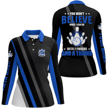 Load image into Gallery viewer, Blue & black Women bowling shirts Custom you won't believe what I can do with 2 fingers and a thumb NQS8523