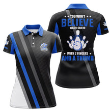 Load image into Gallery viewer, Blue & black Women bowling shirts Custom you won't believe what I can do with 2 fingers and a thumb NQS8523