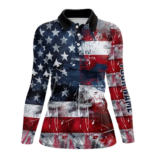Personalized Polo golf shirts for Women custom grunge American Flag patriotic Ladies golf wears NQS9433
