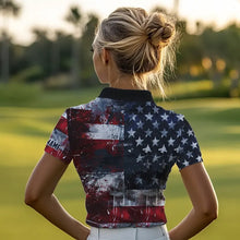 Load image into Gallery viewer, Personalized Polo golf shirts for Women custom grunge American Flag patriotic Ladies golf wears NQS9433