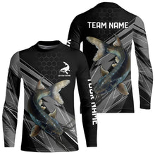 Load image into Gallery viewer, Personalized Black camo Catfish Fishing Jerseys, Catfish Long Sleeve Fishing Tournament Shirts NQS9750