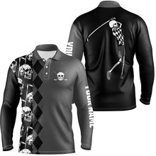 Load image into Gallery viewer, Black skull argyle pattern custom Mens golf polo shirts, best men's golf wear NQS7681
