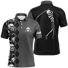 Load image into Gallery viewer, Black skull argyle pattern custom Mens golf polo shirts, best men's golf wear NQS7681