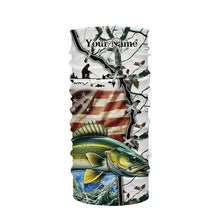 Load image into Gallery viewer, Walleye ice fishing snow camo American Flag Custom Fishing Shirts, Personalized Gifts for Fisherman NQS2901