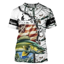 Load image into Gallery viewer, Walleye ice fishing snow camo American Flag Custom Fishing Shirts, Personalized Gifts for Fisherman NQS2901