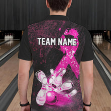 Load image into Gallery viewer, Personalized Pink Ribbons Grunge Bowling Shirts For Men, Custom breast cancer bowling Team shirts NQS9613