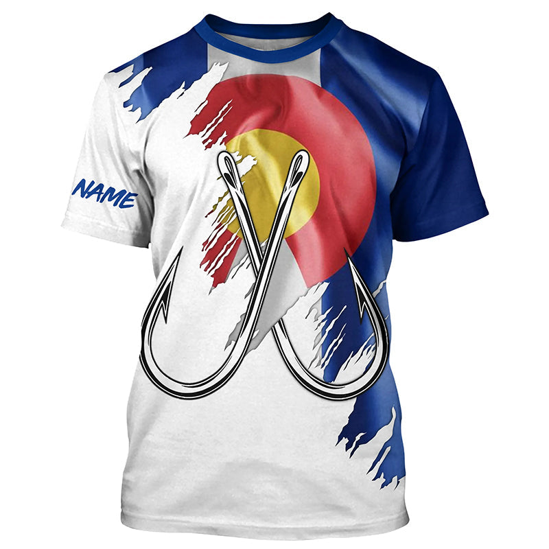 Colorado flag CO Fishing Fish Hook UV protection custom long sleeve shirts Patriotic fishing apparel NQS7974