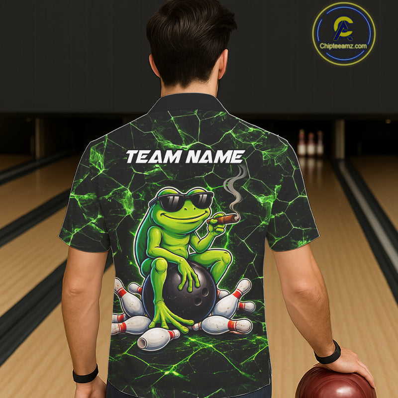 Black & Green Funny Frog Bowling Hawaiian Shirt Custom Team Frog Bowling League Jersey NQS11583