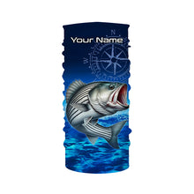 Load image into Gallery viewer, Personalized Striped bass Blue Long Sleeve Performance Fishing Shirt, compass striper tournament Shirt NQS5852