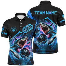 Load image into Gallery viewer, Personalized Black and Blue Angry Shark Bowling shirt for Men Custom Team's Name Bowler Jersey NQS8845