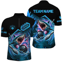 Load image into Gallery viewer, Personalized Black and Blue Angry Shark Bowling shirt for Men Custom Team's Name Bowler Jersey NQS8845
