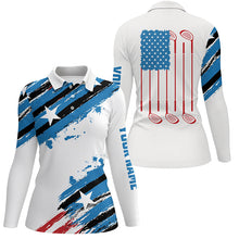 Load image into Gallery viewer, Red white & blue American flag Women Golf Polo Shirt Custom womens golf clothing, Patriotic Golf Gifts NQS7739