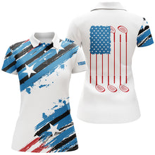 Load image into Gallery viewer, Red white & blue American flag Women Golf Polo Shirt Custom womens golf clothing, Patriotic Golf Gifts NQS7739