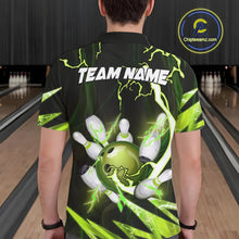 Load image into Gallery viewer, Green Thunder Lightning bowling ball and pins jerseys Custom Team Bowling Polo, 1/4 Zip Shirts For Men NQS9832