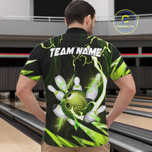 Load image into Gallery viewer, Green Thunder Lightning bowling ball and pins jerseys Custom Team Bowling Polo, 1/4 Zip Shirts For Men NQS9832