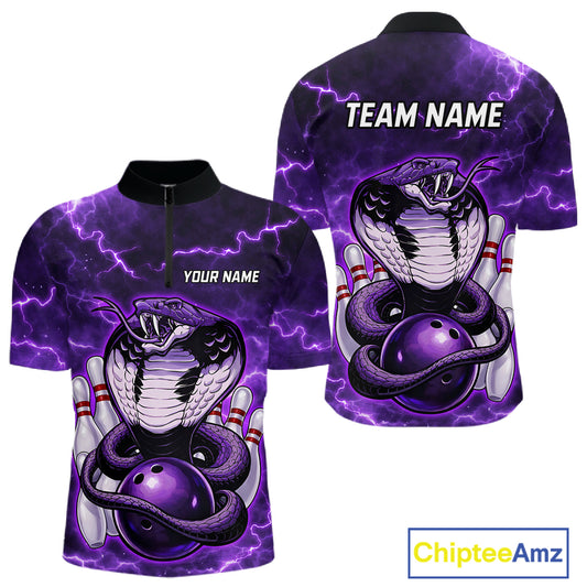 Purple Lightning thunder snake bowling shirts for men Custom bowling league shirts, gifts for bowlers NQS11402