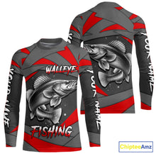 Load image into Gallery viewer, Gray and Red Walleye Fishing Jersey Custom Walleye Fishing Shirt for Team, personalized fishing gifts NQS10899