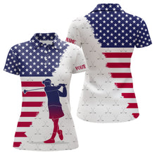 Load image into Gallery viewer, Red, White & Blue American Flag Women Golf Polo Shirts Custom patriotic golf attire for ladies NQS9203