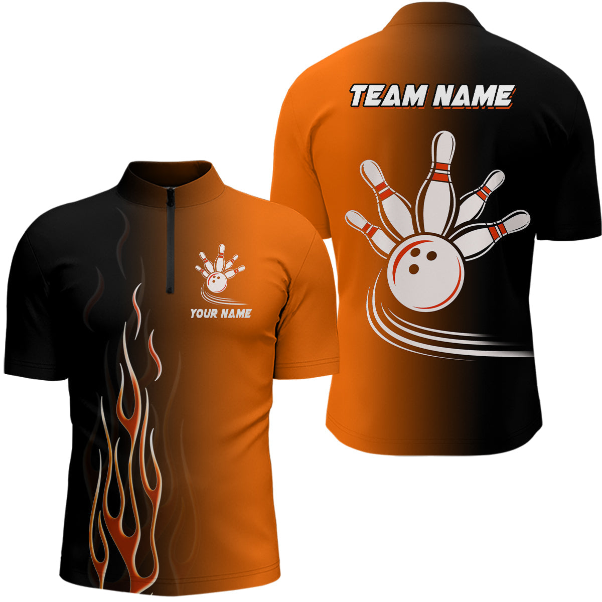 Gradient orange black bowling league jerseys custom bowling shirt for men, gifts for bowling team NQS7564