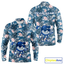 Load image into Gallery viewer, Blue tropical leaf pattern pink flower funny Golf polo shirts For Men Custom mens golf outfits NQS10119