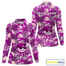 Load image into Gallery viewer, Pink tropical flower leaf pattern funny Golf polo shirts for Women Custom ladies golf outfits NQS10120