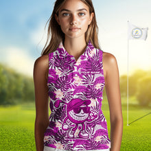 Load image into Gallery viewer, Pink tropical flower leaf pattern funny Sleeveless Golf polo shirts Custom ladies golf outfits NQS10120