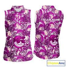 Load image into Gallery viewer, Pink tropical flower leaf pattern funny Sleeveless Golf polo shirts Custom ladies golf outfits NQS10120