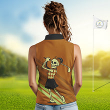 Load image into Gallery viewer, Funny argyle pattern Skull Sleeveless Polo Shirt Custom ladies golf attire, cool golf gift | Orange NQS10656