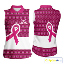 Load image into Gallery viewer, Pink ribbon Sleeveless polo golf shirts Custom Breast cancer awareness team golf attire for ladies NQS10509