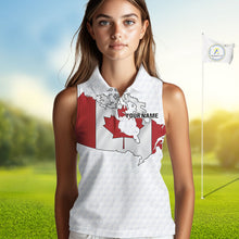 Load image into Gallery viewer, Personalized vintage Canadian Flag Women sleeveless polo shirt Custom Patriotic ladies Golf outfit NQS10182