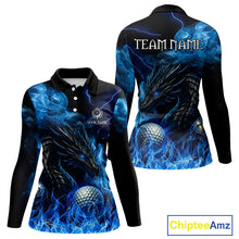 Load image into Gallery viewer, Blue Flame Dragon Women Golf polo shirts Custom Dragon team ladies golf outfits, gift for golf lover NQS10024
