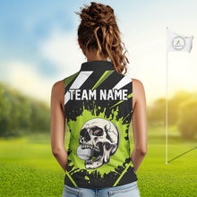 Load image into Gallery viewer, Black and Green Skull Sleeveless Golf polo shirts Custom team golf outfits ladies, cool golf gifts NQS10025