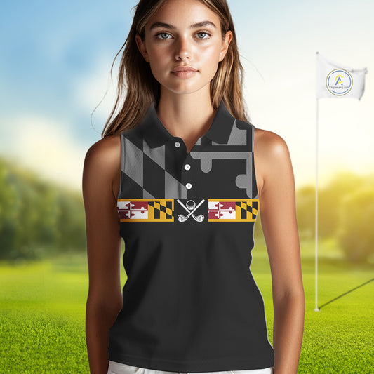 Maryland Flag black Women sleeveless golf polo shirt Custom Patriotic Golf top, gifts for golf lovers NQS10195