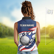 Load image into Gallery viewer, Red, White and Blue Flame golf ball Women Sleeveless Golf polo shirts Custom patriotic Golf Outfit NQS10044