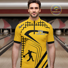 Load image into Gallery viewer, Custom Black and Yellow Bowling Shirts For Men, Personalized Team Bowling Jersey Bowler Outfit NQS10575