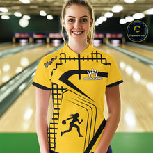 Load image into Gallery viewer, Custom Black and Yellow Bowling Shirts For Women, Personalized Team Bowling Jersey Bowler Outfit NQS10575
