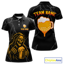 Load image into Gallery viewer, Golf and beer Women golf polo shirt Custom black and gold skull ladies golf attire Halloween outfit NQS10519