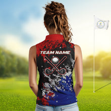 Load image into Gallery viewer, Red, White and Blue Women Sleeveless polo shirt Custom Patriotic Gift For Golfers, Ladies golf outfit NQS10590