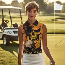 Load image into Gallery viewer, Skull Women's Sleeveless Polo Shirt Halloween Golf Outfits, Halloween golf gifts NQS10619