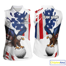 Load image into Gallery viewer, Red, White & Blue American Flag Eagle Women Sleeveless Polo Shirt Custom Patriotic Ladies Golf attire NQS10640