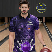 Load image into Gallery viewer, Purple Lightning thunder Flame Lion Bowling Polo, 1/4 Zip shirts for Men Custom bowling team jerseys NQS10175