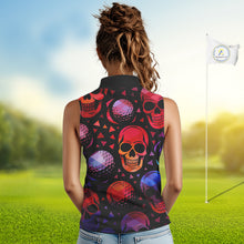 Load image into Gallery viewer, Red Gradient Skull Golf Ball pattern Sleeveless polo golf shirts Custom Halloween golf top for ladies NQS10511