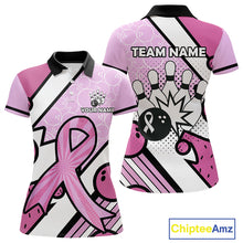 Load image into Gallery viewer, Personalized Pink Ribbons Camo Bowling Shirts For Women, Custom breast cancer bowling Team shirts NQS10533