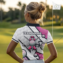 Load image into Gallery viewer, Personalized Pink Ribbons Camo Golf Polo Shirts for Women, Custom breast cancer Golf Team shirts NQS10534