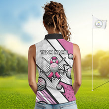 Load image into Gallery viewer, Personalized Pink Ribbons Camo Sleeveless polo Shirt for Women, Custom breast cancer Golf Team shirts NQS10534