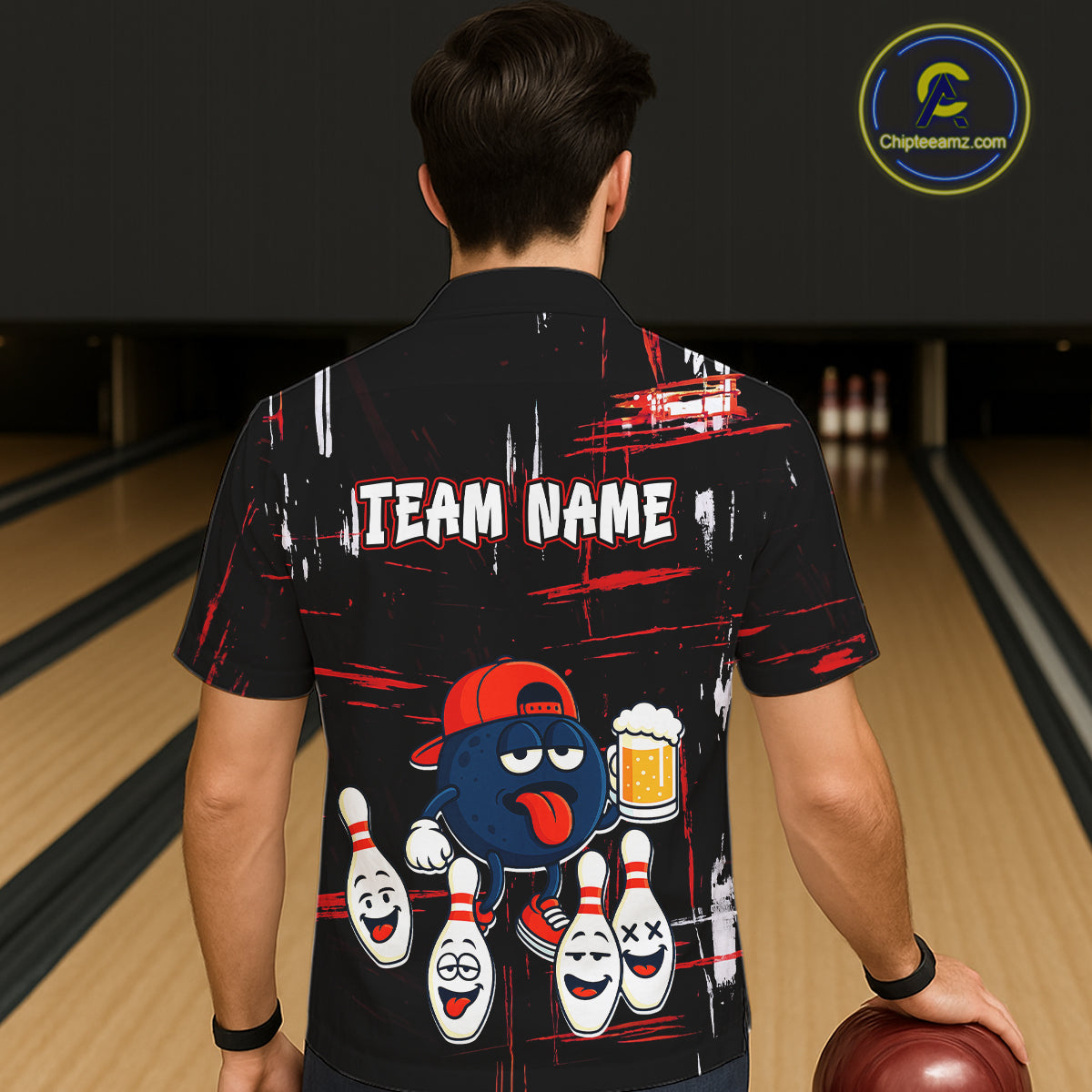 Custom Black And Red Funny Beer Hawaiian bowling jersey, funny bowling shirts NQS11490