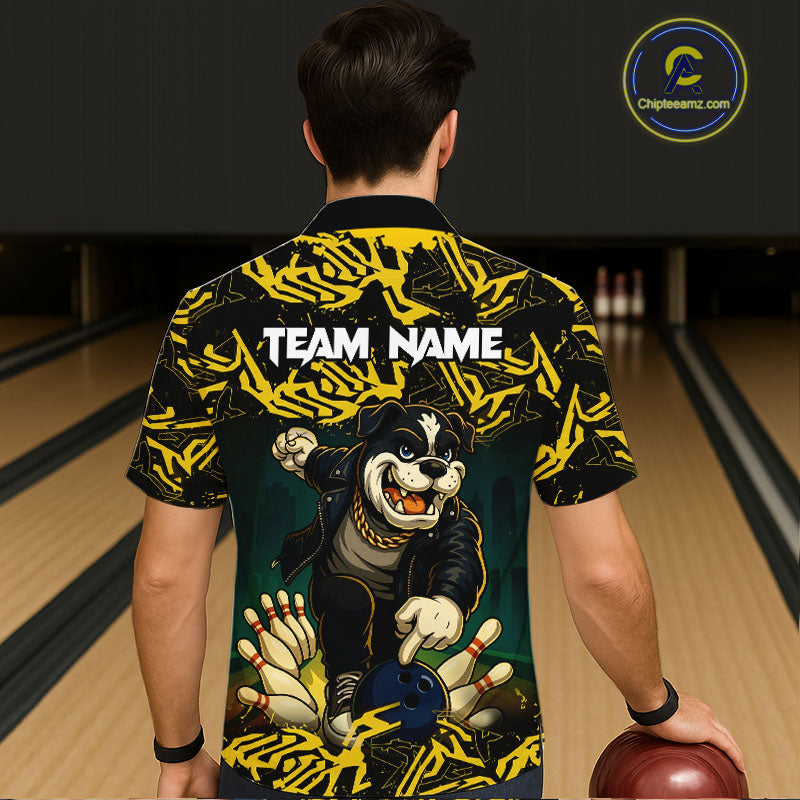 Black and Yellow Camo Funny Bulldog Bowling Hawaiian Shirt Custom Cool Bowling Outfits Team Jerseys NQS11215