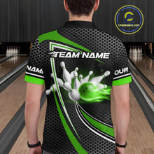 Load image into Gallery viewer, Black and Green Flame Bowling Shirts For Men Custom Team Bowling Jersey, Gift For Bowlers NQS10858