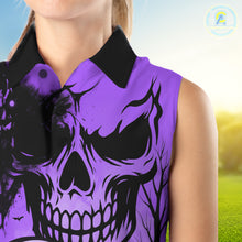 Load image into Gallery viewer, Skull Women's Sleeveless Polo Shirt Halloween Golf Outfits, Halloween golf gifts | Purple NQS10661