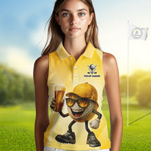 Load image into Gallery viewer, Funny Yellow pattern Golf ball drinking beer Sleeveless Polo Shirt Custom team golf outfit for ladies NQS10718